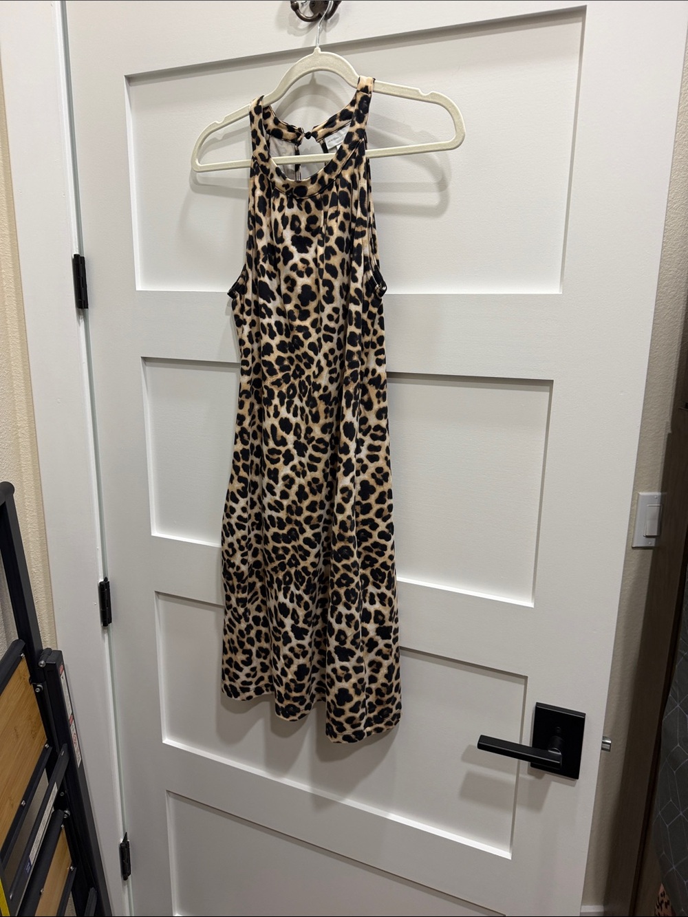 New York & Company Leopard Print Halter Mini Dress - Tan & Black
